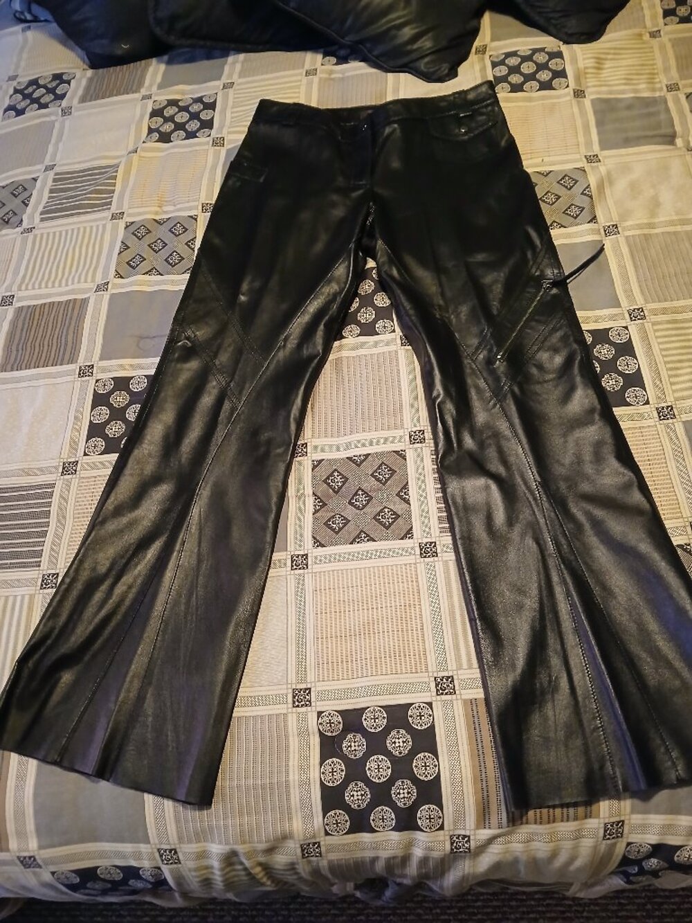 Danier Leather Woman's Black Leather Flare Jeans